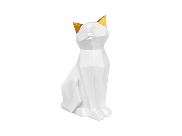 Figura de Gato Siamés Geométrico de Resina Blanco con Orejas Doradas