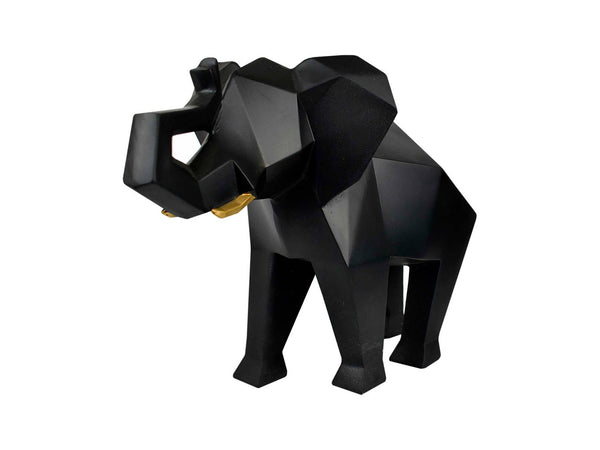 Figura Elefante Negro Con Terminados Dorados De Resina