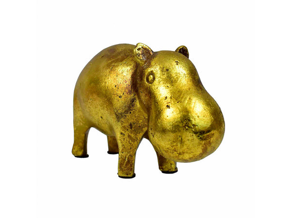 Figura de Hipopótamo Dorado Hecho de Poliresina Dorado