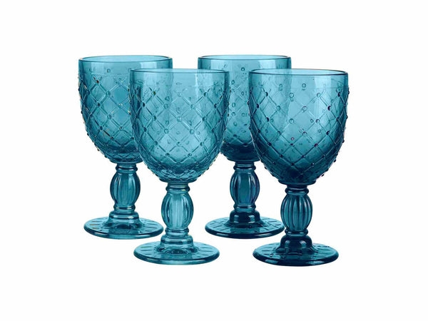 Copas de Cristal Knitted Azul Set de 4 piezas 315 ml